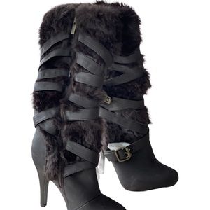 Faux leather boots with the faux fur. NWOT